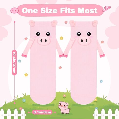 FunisFun Pig Socks with Magnetic Holding Hands Cute 3D Funny Animal Crazy Socks for Women Teen Girls in Saudi Arabia
