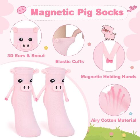 FunisFun Pig Socks with Magnetic Holding Hands Cute 3D Funny Animal Crazy Socks for Women Teen Girls in Saudi Arabia