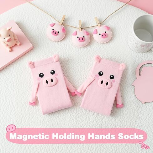 FunisFun Pig Socks with Magnetic Holding Hands Cute 3D Funny Animal Crazy Socks for Women Teen Girls in Saudi Arabia