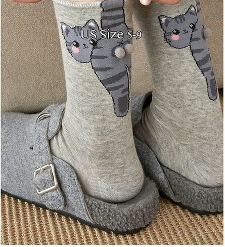 Quirky Cartoon Cat Cotton Crew Socks for Women - 3D Tail, Female Cats, Breathable Fun Summer Style in Saudi Arabia