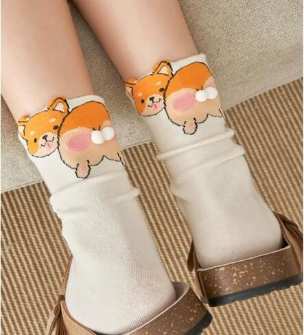 Quirky Cartoon Cat Cotton Crew Socks for Women - 3D Tail, Female Cats, Breathable Fun Summer Style in Saudi Arabia