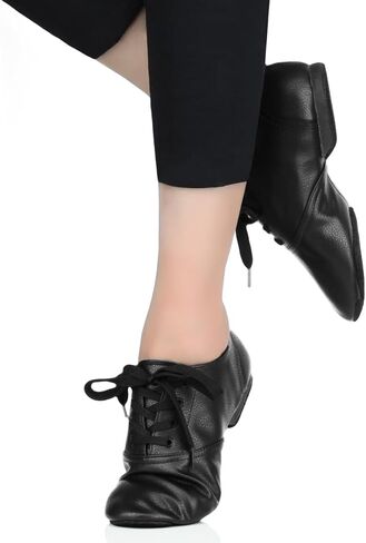 Lace Up Jazz Dance Shoes Lether Split Sole Jazz Dance Shoe for Women Adult, Black in Saudi Arabia