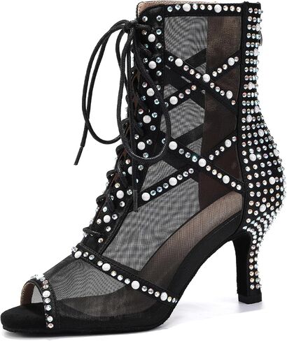 Ballroom Dance Shoes for Women Latin Boots Open Toe Dancing 3 Inch Heel in Saudi Arabia