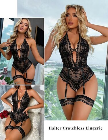 مجموعة ملابس داخلية Avidlove Deep V Teddy للنساء من الدانتيل in Kuwait