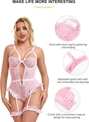 الدانتيل الملابس الداخلية تيدي المفاجئة المنشعب كشكش ارتداءها مثير بيبي دول Underwire مع العصابات الفخذ قطعة واحدة Nightie in Kuwait