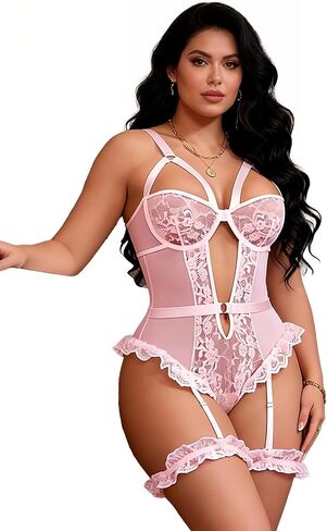 الدانتيل الملابس الداخلية تيدي المفاجئة المنشعب كشكش ارتداءها مثير بيبي دول Underwire مع العصابات الفخذ قطعة واحدة Nightie in Kuwait
