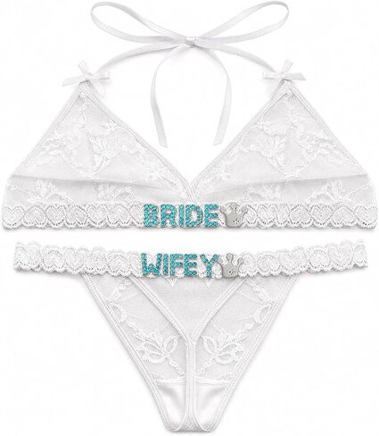 Sexy Lingerie for Women 2 Piece Lace Bra and Panty Set – Sheer Mesh Bralette and Thong in Saudi Arabia