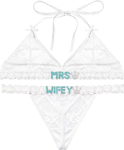 Sexy Lingerie for Women 2 Piece Lace Bra and Panty Set – Sheer Mesh Bralette and Thong in Saudi Arabia