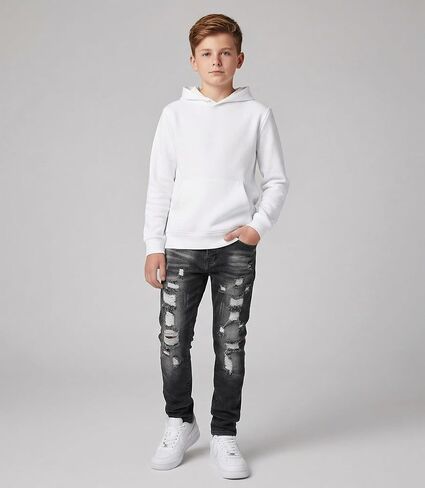 Boy's Ripped Jeans 3-Pack Stacked Skinny Fit Destroyed Distressed Fashion Comfy Denim Jeans Pants US 8-16 in Saudi Arabia