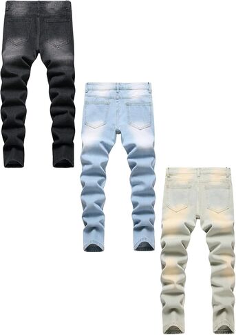 Boy's Ripped Jeans 3-Pack Stacked Skinny Fit Destroyed Distressed Fashion Comfy Denim Jeans Pants US 8-16 in Saudi Arabia