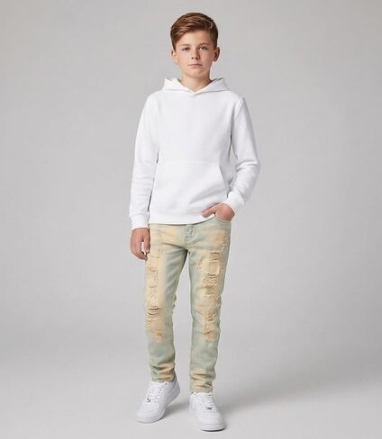 Boy's Ripped Jeans 3-Pack Stacked Skinny Fit Destroyed Distressed Fashion Comfy Denim Jeans Pants US 8-16 in Saudi Arabia