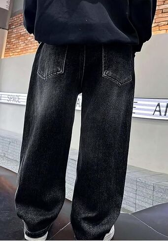 Boy's Wide Leg Baggy Jeans Loose Elastic Waist Straight Denim Pants in Saudi Arabia