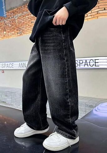 Boy's Wide Leg Baggy Jeans Loose Elastic Waist Straight Denim Pants in Saudi Arabia
