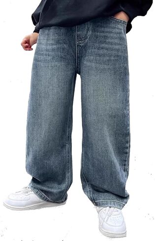 Boy's Wide Leg Baggy Jeans Loose Elastic Waist Straight Denim Pants in Saudi Arabia