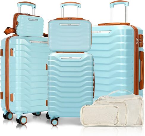 UUH 8 Piece Luggage Set, Expandable Hardshell Suitcase Set with TSA Lock, 8/14/20/24/28 Inch Lightweight Travel Luggage with 360° Double Spinner Wheels Suitcases for Family Travel Space Blue in Kuwait