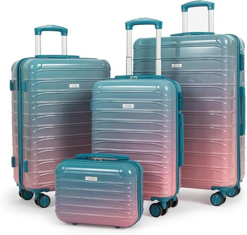 UUH Luggage Set 4 Piece, PC+ABS Hardshell Checked Family Travel Luggage sets 28/24/20 Inch Carry On Luggage with TSA Lock, 360° Spinner Wheels Waterproof Interior Luggage Sets, Purple Red in Saudi Arabia
