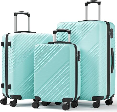 3 Piece Hardshell Luggage Sets - Expandable Lightweight Durable Suitcase Set (20", 24", 28"), 3 Pcs Hard Shell Checked Travel Luggage Sets with TSA Lock, 360° Spinner Wheels (Green) in Saudi Arabia