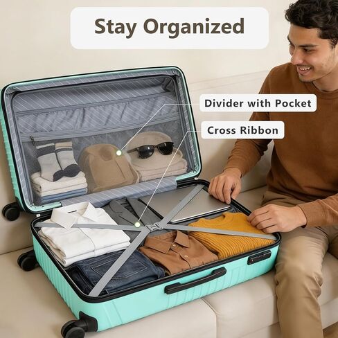 3 Piece Hardshell Luggage Sets - Expandable Lightweight Durable Suitcase Set (20", 24", 28"), 3 Pcs Hard Shell Checked Travel Luggage Sets with TSA Lock, 360° Spinner Wheels (Green) in Saudi Arabia