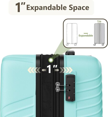 3 Piece Hardshell Luggage Sets - Expandable Lightweight Durable Suitcase Set (20", 24", 28"), 3 Pcs Hard Shell Checked Travel Luggage Sets with TSA Lock, 360° Spinner Wheels (Green) in Saudi Arabia