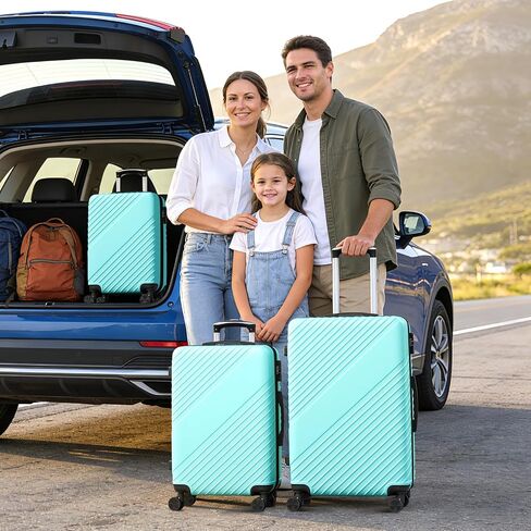3 Piece Hardshell Luggage Sets - Expandable Lightweight Durable Suitcase Set (20", 24", 28"), 3 Pcs Hard Shell Checked Travel Luggage Sets with TSA Lock, 360° Spinner Wheels (Green) in Saudi Arabia