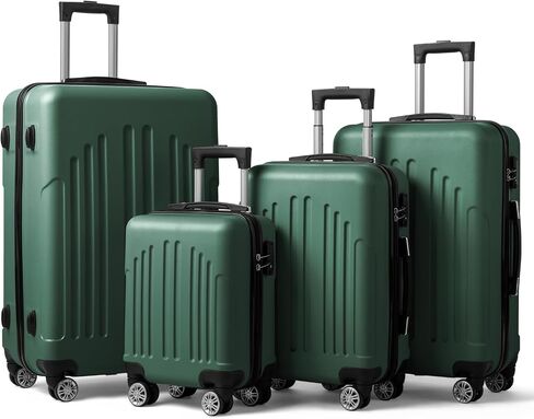 FCH 4-Piece Matching Luggage Set with Curved Stripes - 20"+24"+28"+Travel Tote, Lightweight Hardshell Trolley Cases with Spinner Wheels for Family Vacations - Retro Green in Saudi Arabia