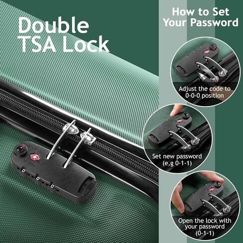 FCH 4-Piece Matching Luggage Set with Curved Stripes - 20"+24"+28"+Travel Tote, Lightweight Hardshell Trolley Cases with Spinner Wheels for Family Vacations - Retro Green in Saudi Arabia