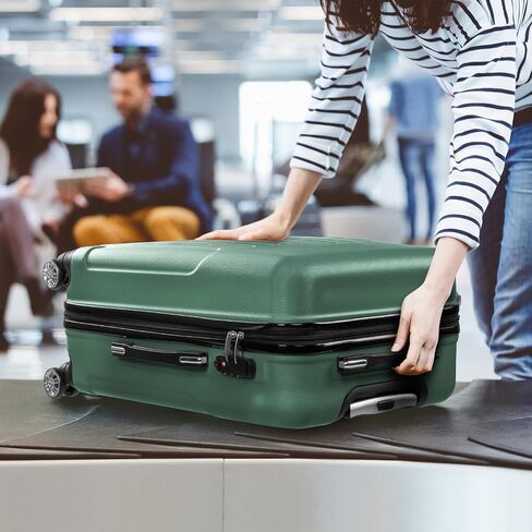 FCH 4-Piece Matching Luggage Set with Curved Stripes - 20"+24"+28"+Travel Tote, Lightweight Hardshell Trolley Cases with Spinner Wheels for Family Vacations - Retro Green in Saudi Arabia