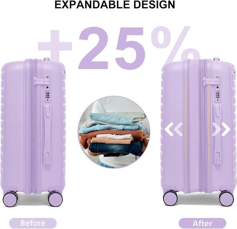 LARVENDER Luggage Sets 3 Piece, Expandable Hardside PP Carry On Luggage Suitcase with 360° Spinner Wheels TSA Lock Suitcase Set for Women Men, Lavender in Saudi Arabia