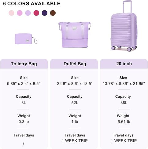 LARVENDER Luggage Sets 3 Piece, Expandable Hardside PP Carry On Luggage Suitcase with 360° Spinner Wheels TSA Lock Suitcase Set for Women Men, Lavender in Saudi Arabia