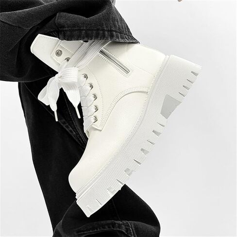 Men's Leather Lace Up Ankle Combat Boots With Side Zipper Chunky Heel Round Toe Lug Sole Soft Lightweight Footwear Streetwear Casual Outfits Daily Walks Urban Fashion in Saudi Arabia
