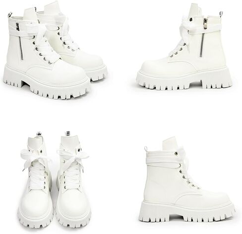 Men's Leather Lace Up Ankle Combat Boots With Side Zipper Chunky Heel Round Toe Lug Sole Soft Lightweight Footwear Streetwear Casual Outfits Daily Walks Urban Fashion in Saudi Arabia