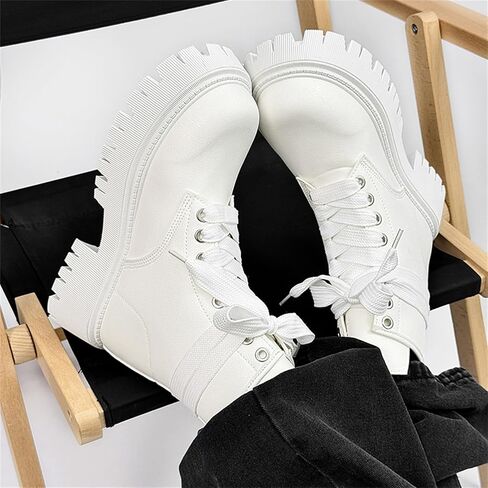 Men's Leather Lace Up Ankle Combat Boots With Side Zipper Chunky Heel Round Toe Lug Sole Soft Lightweight Footwear Streetwear Casual Outfits Daily Walks Urban Fashion in Saudi Arabia