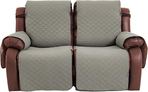 2 Seater Loveseat Recliner Covers, Waterproof Non-Slip Washable 1-Piece Reclining Couch Cover with Elastic Straps and Pocket, Pet-Friendly Furniture & RV Recliner Protector (Light Gray) in Saudi Arabia