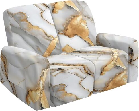 Reclining Loveseat Slipcover, White Gold Marble Crack Abstract Print 6-Piece Stretch Lazy Boy Sofa Covers, 2 Seat Loveseat Recliner Cover Thick Soft Washable in Saudi Arabia