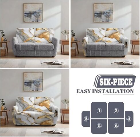 Reclining Loveseat Slipcover, White Gold Marble Crack Abstract Print 6-Piece Stretch Lazy Boy Sofa Covers, 2 Seat Loveseat Recliner Cover Thick Soft Washable in Saudi Arabia