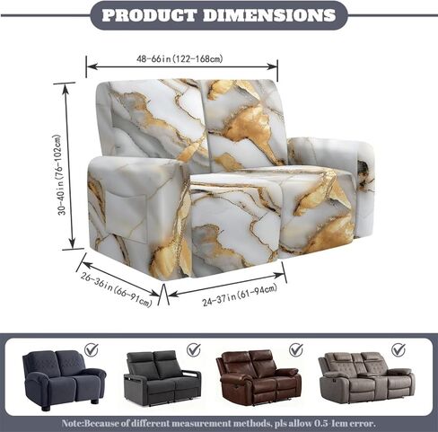 Reclining Loveseat Slipcover, White Gold Marble Crack Abstract Print 6-Piece Stretch Lazy Boy Sofa Covers, 2 Seat Loveseat Recliner Cover Thick Soft Washable in Saudi Arabia