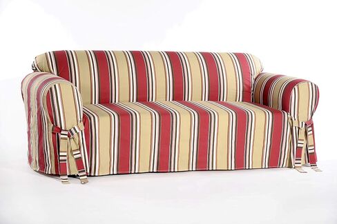 Classic Slipcovers Printed Classic Stripe Canvas Loveseat Slipcover, Red in Saudi Arabia