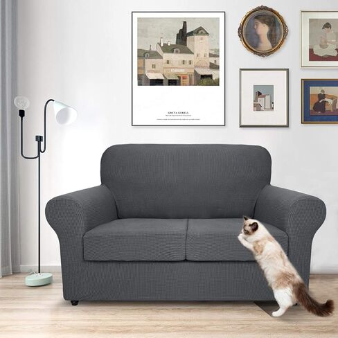 MAXIJIN 4 Piece Couch Covers for 3 Cushion Couch Super Stretch Sofa Cover for Dogs Pet Proof Fitted Furniture Protector Spandex Jacquard Non Slip Magic Couch Slipcover Washable (Large, Light Gray) in Saudi Arabia