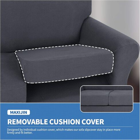 MAXIJIN 4 Piece Couch Covers for 3 Cushion Couch Super Stretch Sofa Cover for Dogs Pet Proof Fitted Furniture Protector Spandex Jacquard Non Slip Magic Couch Slipcover Washable (Large, Light Gray) in Saudi Arabia