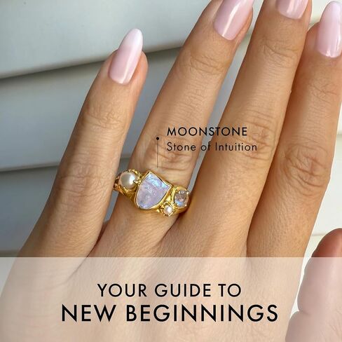 Moon Magic Moonstone Labradorite Pearl Ring | Pink Topaz & Rhodolite Garnet ring for women Multi Color | Real 925 Sterling Silver | 18k Rose Yellow Gold Rings for Women | Genuine Gemstones Jewelry in Saudi Arabia