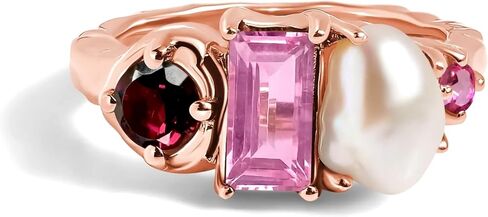 Moon Magic Moonstone Labradorite Pearl Ring | Pink Topaz & Rhodolite Garnet ring for women Multi Color | Real 925 Sterling Silver | 18k Rose Yellow Gold Rings for Women | Genuine Gemstones Jewelry in Saudi Arabia