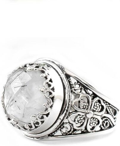 Filigranist 925 Sterling Silver Filigree Art Women Cocktail Ring with Gemstones, Gift Boxed in Kuwait