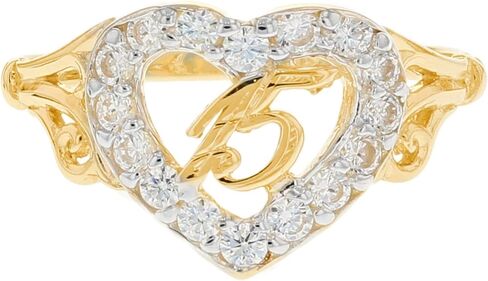 14k Gold 15 Años Birthday Quinceañera CZ Heart Ring in Saudi Arabia