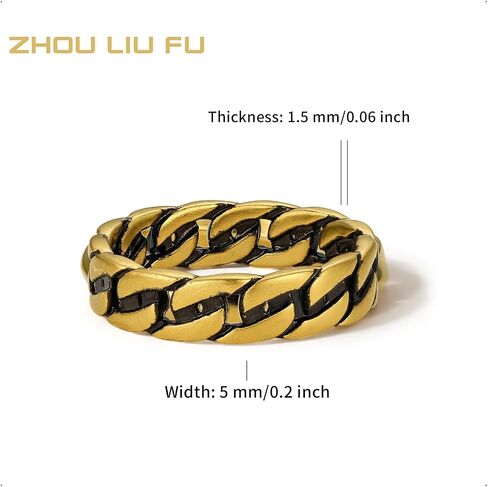 ZHOU LIU FU 24K خواتم الذهب الصلبة خمر سلسلة ربط خواتم تكويم العصابات بسيطة لذيذ بيان خواتم الذهب الأسود الحقيقي حقيقية الذهب والمجوهرات للرجال النساء حلقة حجم 10-24 A019774 in Kuwait