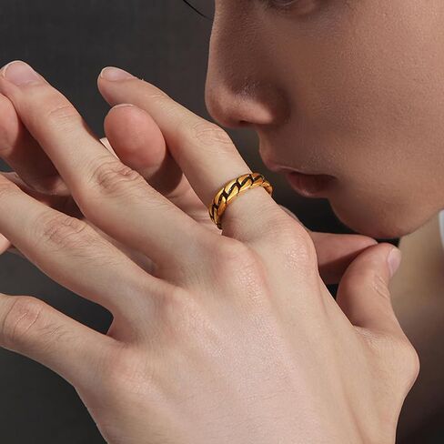ZHOU LIU FU 24K خواتم الذهب الصلبة خمر سلسلة ربط خواتم تكويم العصابات بسيطة لذيذ بيان خواتم الذهب الأسود الحقيقي حقيقية الذهب والمجوهرات للرجال النساء حلقة حجم 10-24 A019774 in Kuwait
