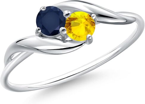 Gem Stone King 10K White Gold Round Blue Sapphire and Yellow Sapphire Ring For Women | 0.38 Cttw | Round 3.5MM | Gemstone September Birthstone | Available In Size 5, 6, 7, 8, 9 in Kuwait