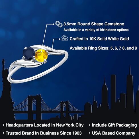 Gem Stone King 10K White Gold Round Blue Sapphire and Yellow Sapphire Ring For Women | 0.38 Cttw | Round 3.5MM | Gemstone September Birthstone | Available In Size 5, 6, 7, 8, 9 in Kuwait