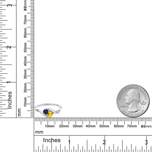 Gem Stone King 10K White Gold Round Blue Sapphire and Yellow Sapphire Ring For Women | 0.38 Cttw | Round 3.5MM | Gemstone September Birthstone | Available In Size 5, 6, 7, 8, 9 in Kuwait