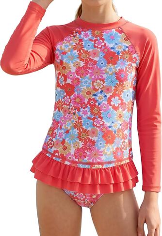 Girls 2 Pieces Rash Guard Swimsuit Long Sleeve with UPF 50+ Quick Dry Swimwear Beach Bathing Suit for 5-14 Years in Kuwait