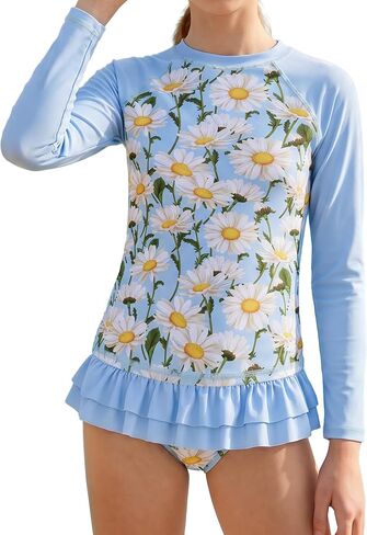 Girls 2 Pieces Rash Guard Swimsuit Long Sleeve with UPF 50+ Quick Dry Swimwear Beach Bathing Suit for 5-14 Years in Kuwait